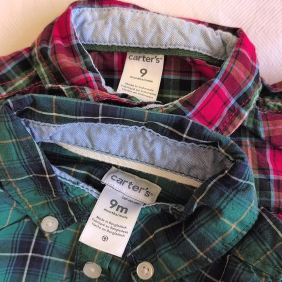carter's 2-pack plaid cotton button down collared bodysuit bundle 9 months baby - Picture 3 of 6